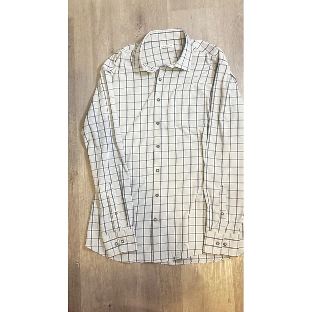 Peter Millar Mens XL Gale Crown Sport Performance Flannel Shirt Blue Grey Plaid